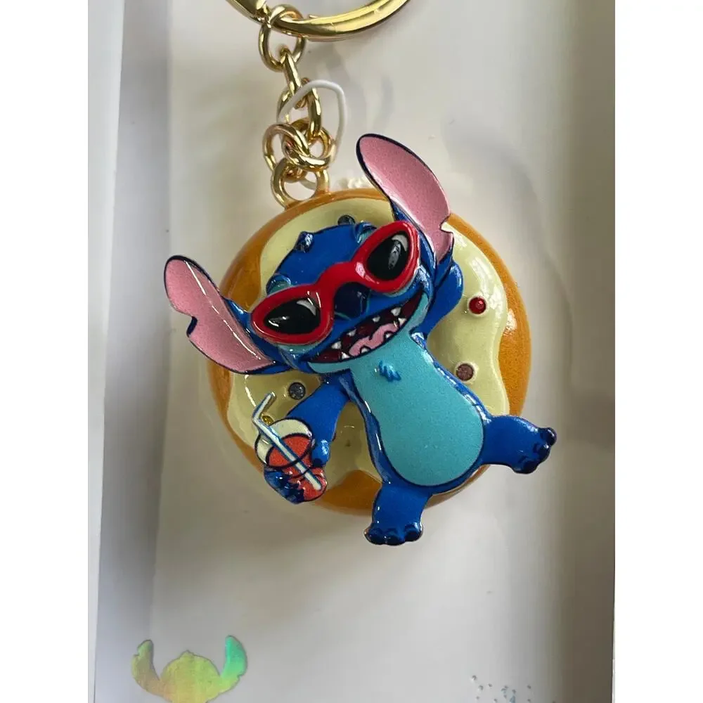 Disney Stitch Donut Floatie Spinner Keychain Charm Clip Gold Tone Sunglasses NEW